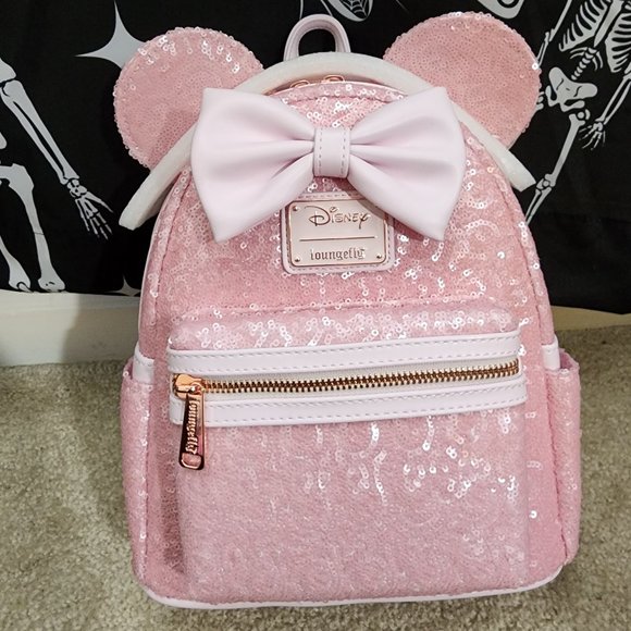 BNWT Minnie Mouse Sequin Cotton Candy Loungefly Mini Backpack - Picture 1 of 9